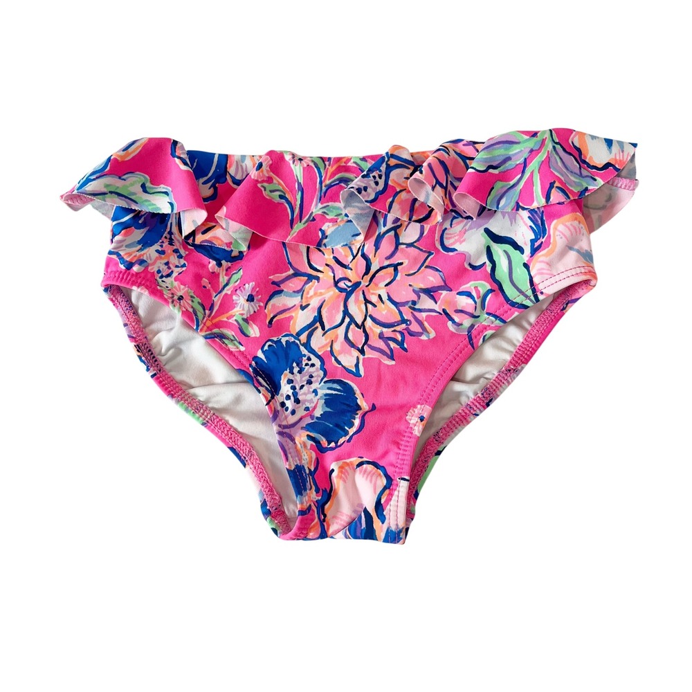 Lilly Pulitzer Girls Pink Floral Ruffle Bikini Swim Bottom Size 2